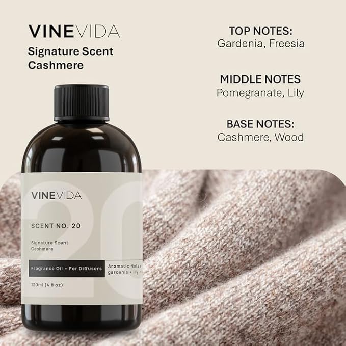 VINEVIDA [128 Fl Oz] Cashmere Fragrance Oil for Cold Air Diffusers, Essential Oils for Diffuser Oil Refill & Air Freshener Room Spray