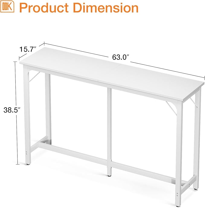ODK 63 inch Bar Table, Bar Height Pub Table, Counter Height Bar Table, Rectangular High Top Kitchen & Dining Counter Tables with Sturdy Legs & Easy-to-Clean Top, Indoor use, White