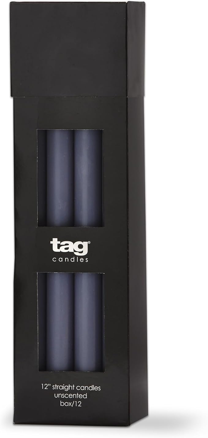 tag Color Studio 12" Straight Taper Unscented Smokeless Paraffin Wax Candle Slate Blue Burn Time 12 hrs. Sold in Units of 1 12" Slate Blue