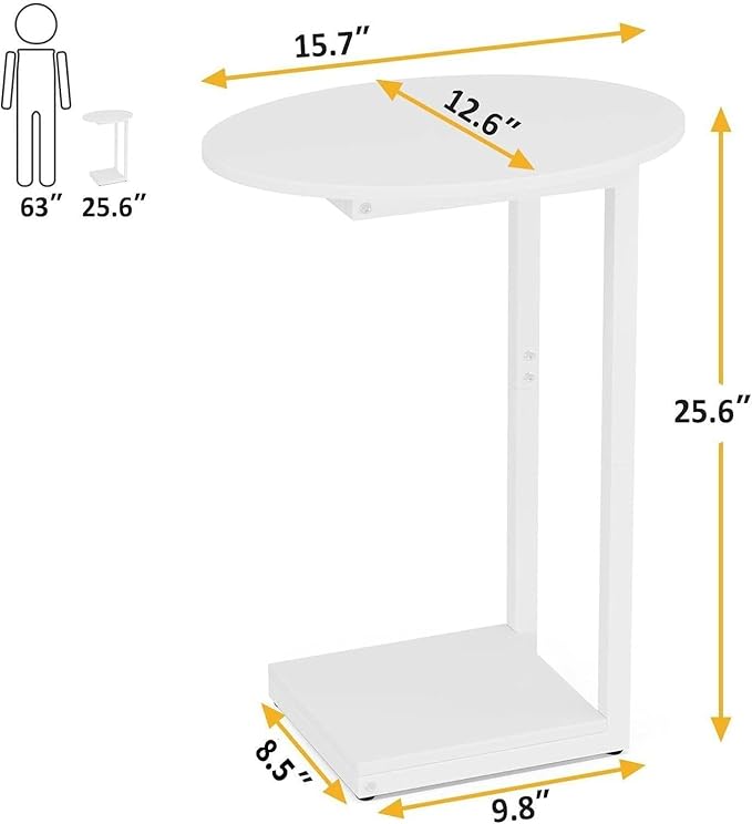 Hosfais Small Side Table End Table, C Shaped Oval Coffee Table, Wooden TV Tray for Living Room, Bedroom, Couch, Small Spaces (White)