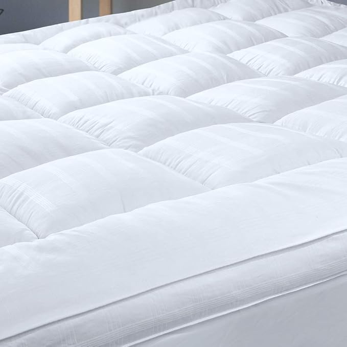 Extra Thick Pillow Top Mattress Topper Queen Size, 3 Inch Cooling Fluffy Cotton Hotel Mattress Bed Topper for Cloud Like Sleep & Back Pain Relief, Plush Soft Pad, Fits 6'-22' Mattresses