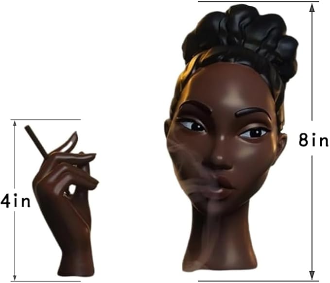 Sophisticated and Elegant Headscents-Head Incense Burner - Black Woman Smoking Head Incense Burner Design Calming Room Waterfall Decor and Unique Home Gift,Desk Decor (B)