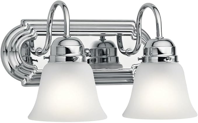 Kichler 12.25" 2-Light Vanity Bath Light in Chrome, Modern Bathroom Light with Clear Satin Etched Glass, (12,25" W x 8" H), 5336CHS