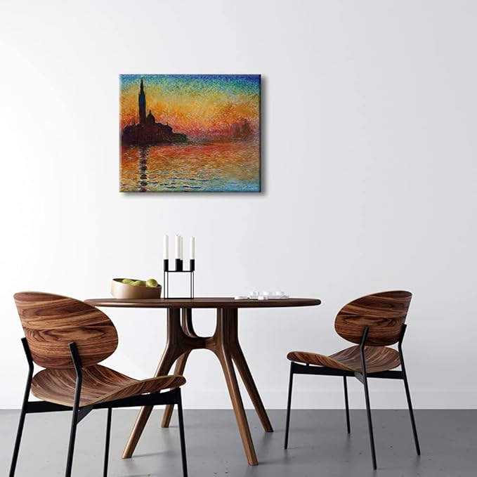 Wieco Art Dusk in Venice Canvas Prints Wall Art of Famous Oil Paintings by Claude Monet Stretched and Framed Giclee Classic Impressionist Art work Ready to Hang for Wall Decor Living Room Bedroom