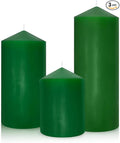 Set of 3 Different Size Green Pillar Candles, Unscented Dripless Large 3x4 3x6 3x8 Inch Long Lasting Cylinder Column Wax Candles for St. Patrick's Day Home Table Decor Power Outage Emergency