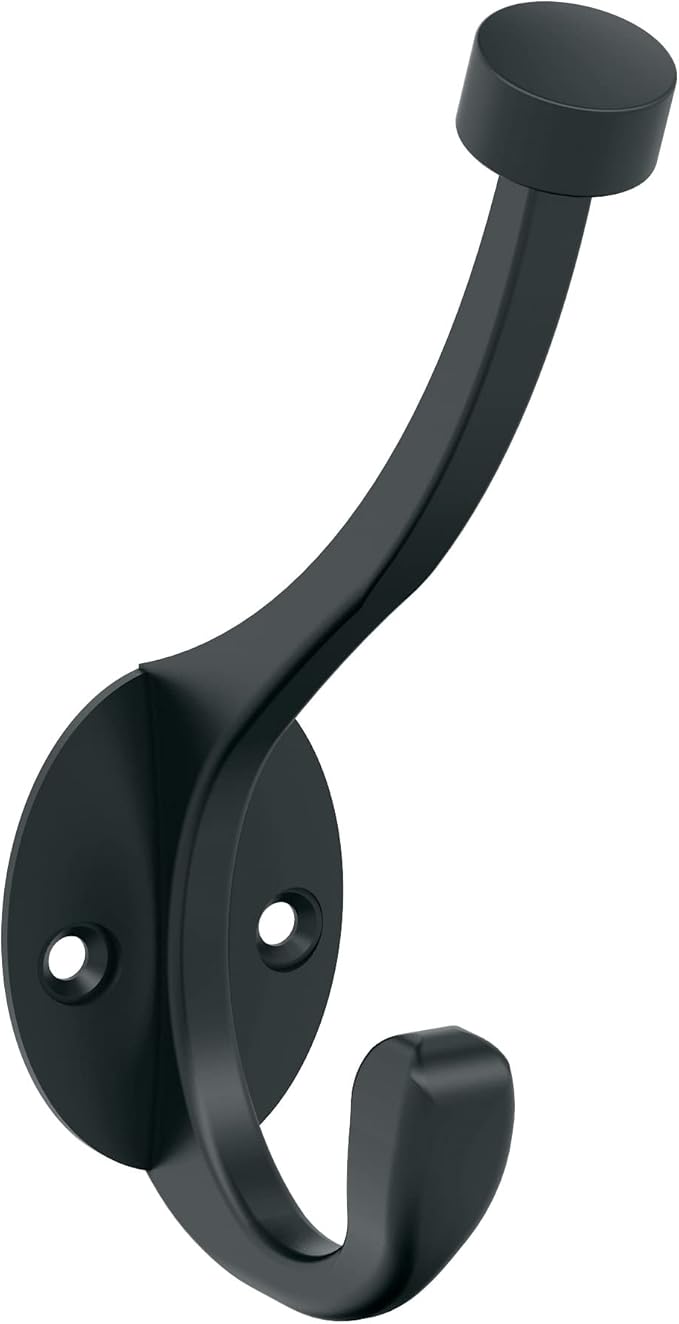 Amerock H55465MB | Adare Double Prong Decorative Wall Hook | Matte Black Hook for Coats, Hats, Backpacks, Bags | Hooks for Bathroom, Bedroom, Closet, Entryway, Laundry Room, Office