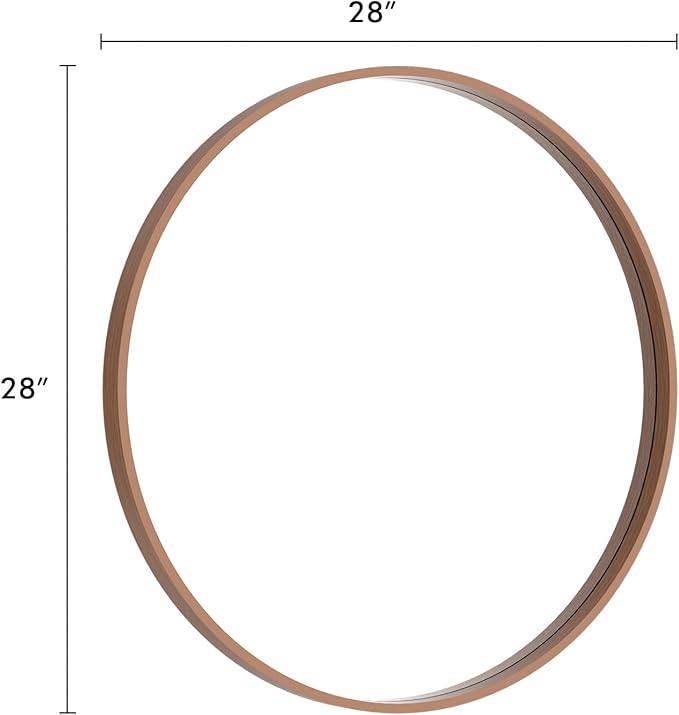 HOMECOOKIN Round Wood Mirror, 28" Round Bathroom Wall Mirror Circle Mirrors for Wall Decor, Vanity, Living Room, Bedroom, Entryway, Walnut