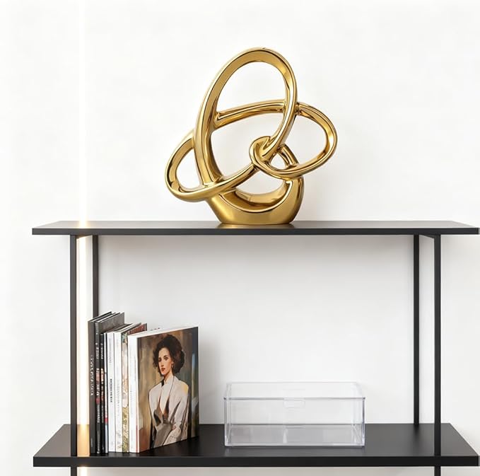 Modern Gold Decor Ceramic Statue – 8.66in Abstract Art Sculpture for Dining Table Centerpieces, Living Room, Bathroom, Shelf or Mantel – Small Gold Figurine for Wedding or Office Home Accents
