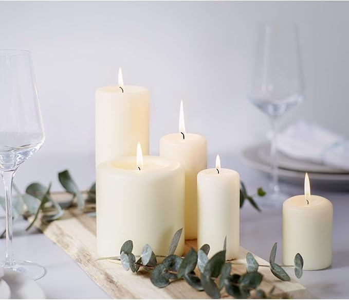BOLSIUS 6 Ivory Pillar Candles Bulk - 3x4 Inches Candle Set - 40+ Hours Clean Burning - No Palm Oil - 0% Animal Fat - Premium European Quality - Unscented Dripless Restaurant Pillars