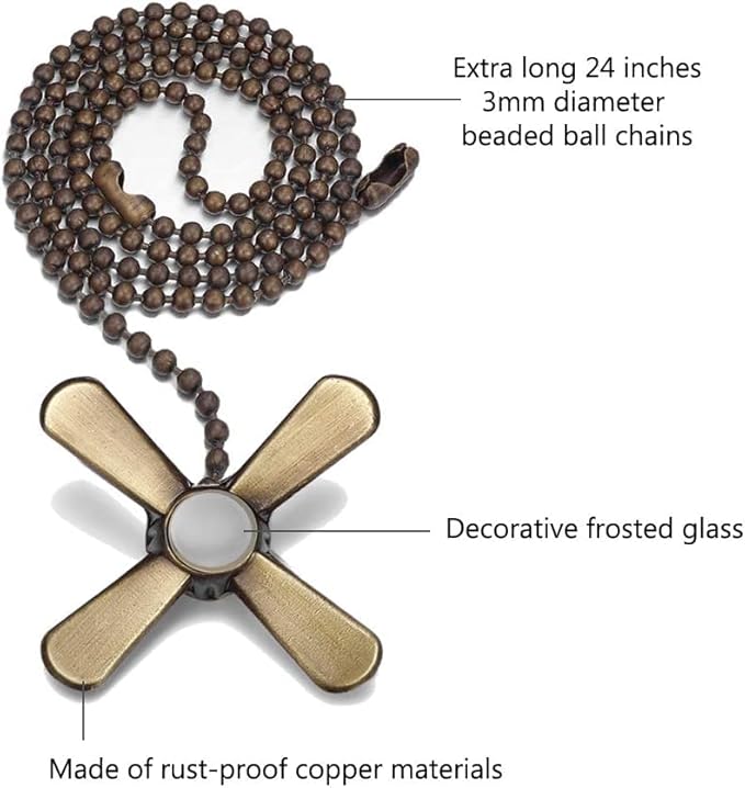 SmoTecQ Ultra Long Ceiling Fan Pull Chain Extender, Embedded with Decorative Frosted Glass Bulb and Fan Cord for 3mm Beaded Ceiling Fans and Light Fixtures (Bronze)