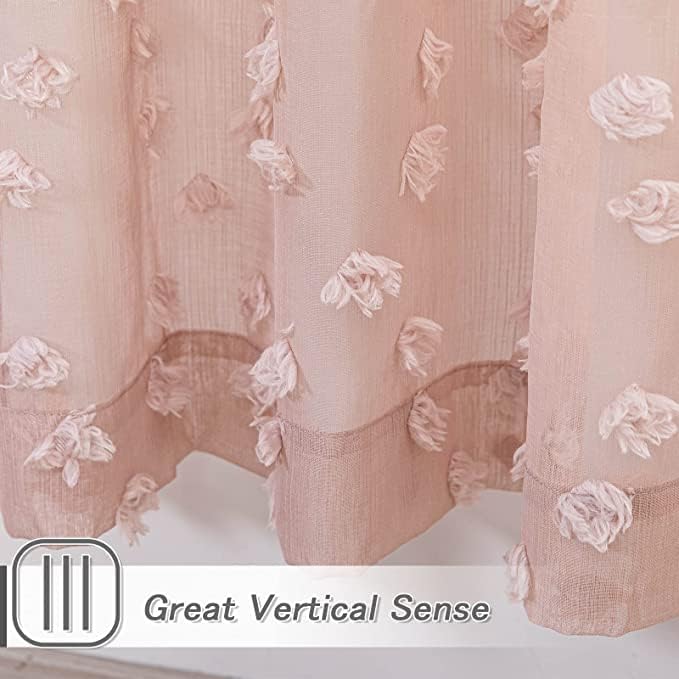 MYSKY HOME Pom Pom Pink Sheer Curtains for Bedroom Girls Room Dusty Rose Curtains 72 Inches Long for Nursery Kids Light Filtering Boho Window Drapes, Rod Pocket, 38" Wide, 2 Panels
