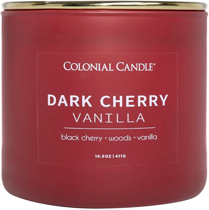 Colonial Candle Dark Cherry Vanilla Scented Jar Candle, Pop of Color Collection, 3 Wick, 14.5 oz - Up to 60 Hours Burn