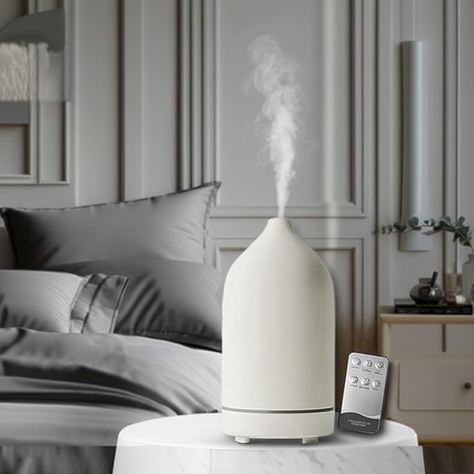 Stone Diffuser, Ceramic Essential Oil Diffuser, Humidifier 160ml Ultrasonic Oil Diffuser for Aramatherapy (White)