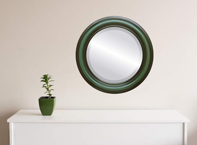 OVALCREST Round Beveled Wall Mirror for Home Decor - Philadelphia Style - Hunter Green - 28x28 Outside Dimensions