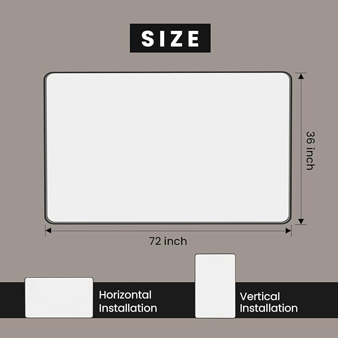 Black Bathroom Mirror 72X36 Inch, Black Metal Framed Mirror for Wall, Rounded Rectangle Matte Bathroom Vanity Mirror with Tempered Glass, Anti-Rust, Horizontal/Vertical