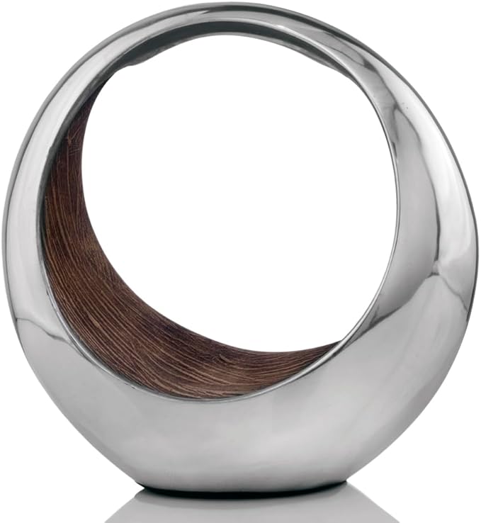 Modern Day Accents 3501 Large Anillo 2-Tone Decorative, Aluminum, Tabletop, Accents, House Decor, Bowl, Modern, Engagement Wedding Trays, Ring Display Stand, Key Holder 16"L x 8"W x 16"H, Brown Silver