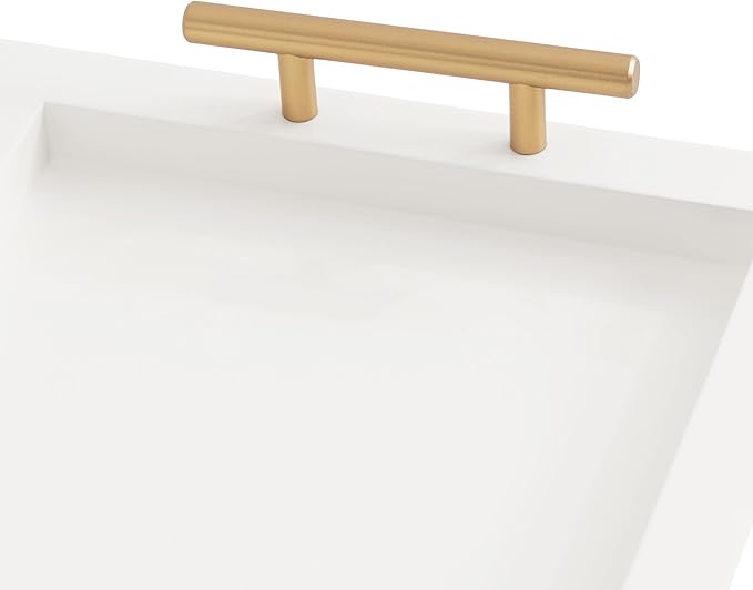 Kate and Laurel Halsey Rectangle Decorative Narrow Tray with Gold Metal Handles, 24 x 10, Green and Gold, Modern Glam Slim Serving Tray with Handles for Living Room Décor