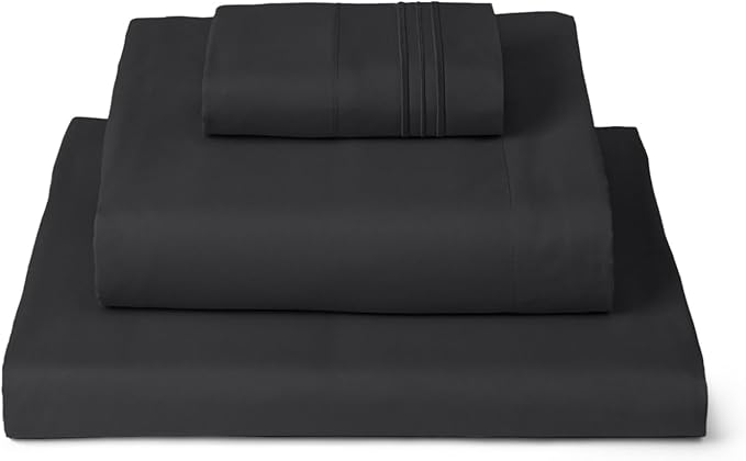Mellanni Twin XL Sheets Set - 3 PC Iconic Collection Bedding - Hotel Luxury, Extra Soft, Cooling Bed Sheets - Wrinkle, Fade, Stain Resistant (Twin Extra Long, Black)