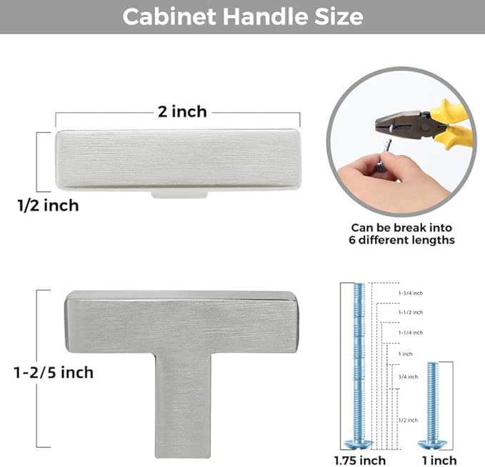 3 Pack Brushed Nickel Cabinet Knobs - Kitchen Cabinet Knobs Silver Cabinet Pulls for Kitchen Cabinet Drawer Stainless Steel Dresser Knobs for Cabinet Hardware 2in Length Single Hole Square