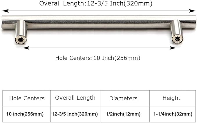 homdiy Brushed Nickel Cabinet Pulls Cabinet Handles, 10in(256mm) Center to Center Dresser Drawer Handles Silver Drawer Pulls for Kitchen, Bedroom, Bathroom, Wardrobe Hardware