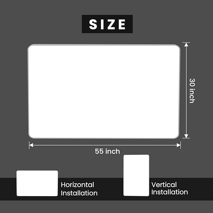 Brushed Nickel Bathroom Mirror 55x30 Inch, Brushed Silver Metal Frame Mirror Wall Mounted, Rounded Rectangle Bathroom Vanity Mirror, Tempered Glass, Anti-Rust, Horizontal/Vertical
