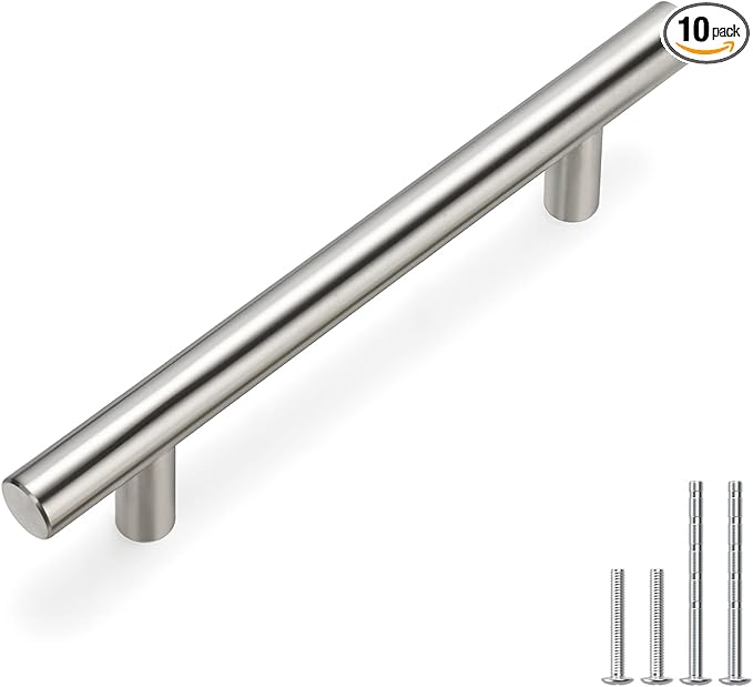 homdiy 96mm Cabinet Handles Drawer Pulls - HD201SN Cabinet Hardware Brushed Nickel Cabinet Pulls 10 Pack Modern Cupboard Handles for Kitchen Cabinets