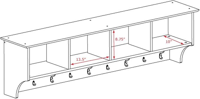 Prepac 60" Contemporary Wall Mounted Coat Rack, Coat Hooks Wall Mount with 4 Shelves, Ideal for Hallway or Entryway Storage Solution, 11.5"D x 60"W x 16.5"H, Black