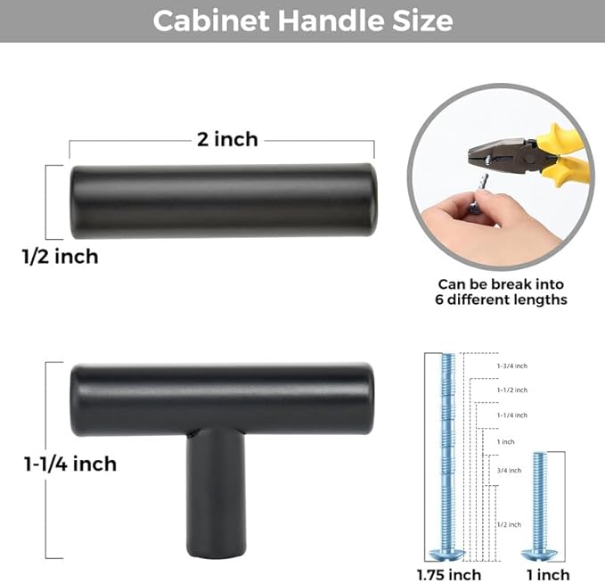 50 Pack Matte Black Cabinet Knobs - Kitchen Cabinet Knobs Black Cabinet Pulls for Kitchen Cabinet Drawer Stainless Steel Dresser Knobs for Cabinet Hardware 2in Length Single Hole T Bar