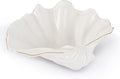 White Shell Decorative Bowl – 11" Resin Clam Shell with Gold Rim, Coastal Centerpiece for Bathroom Vanity, Entryway, or Living Room, Jewelry Holder, Key Tray, Fruit Bowl, Beach House Decor