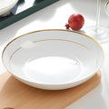 8 Inch Ceramic Dinner Plate with Gold Rim, Elegant White Porcelain Dinnerware for Pasta, Salad, Dessert, Dishwasher Safe, Wedding & Party Tableware - Set of 2