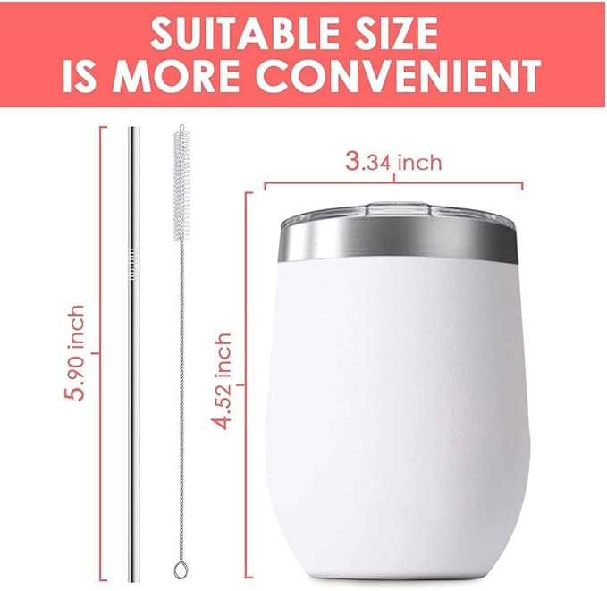 12oz Wine Tumbler with Lid With straw Stainless Steel Wine Tumbler Cups Double Wall Vacuum Insulated Travel Mugs Stemless Cup 25 Pack