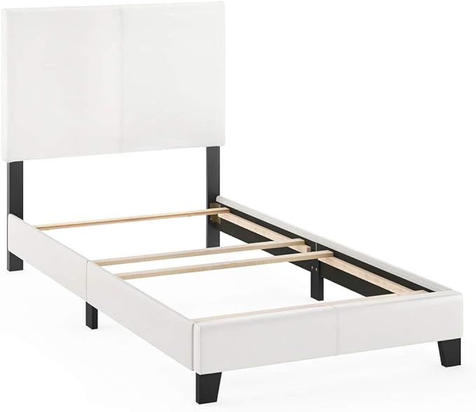 Furinno FB19821TWH Pessac PU Leather Upholstered Platform, Twin, White