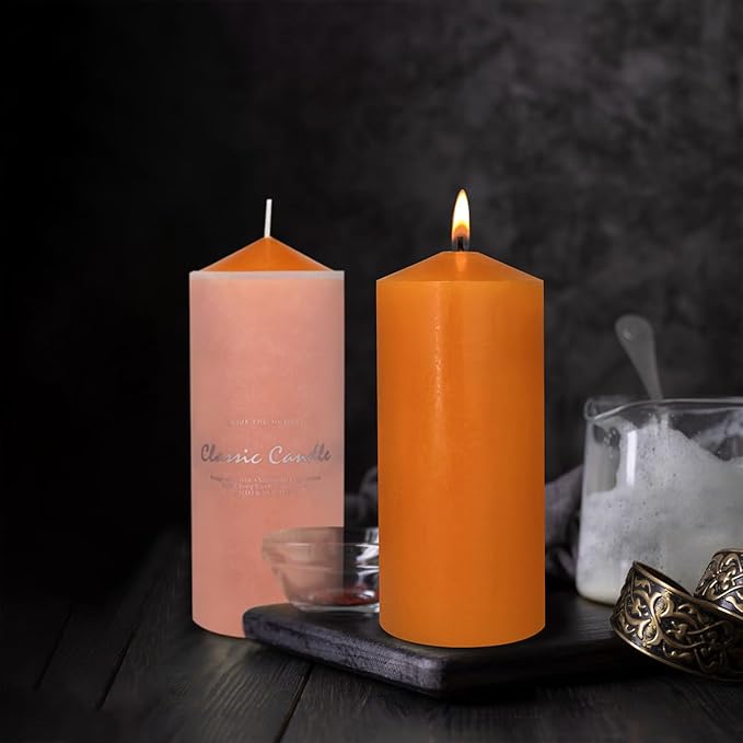 Pillar Candles Set of 2, 3x8 inches Unscented Large Orange Candle,Tall Candles Bulk, Home Wedding Decor Candles