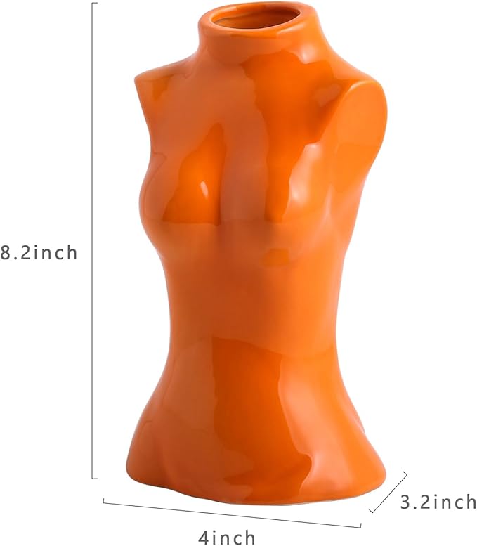 hjn Female Body Vase- Flower Vase for Decor, Orange Decor Vases,Ceramic Vase for Flowers, Modern Art Vase Woman Shape Vase for Living Room/Home Decor Accents/Bookshelf/Mantel-Orange