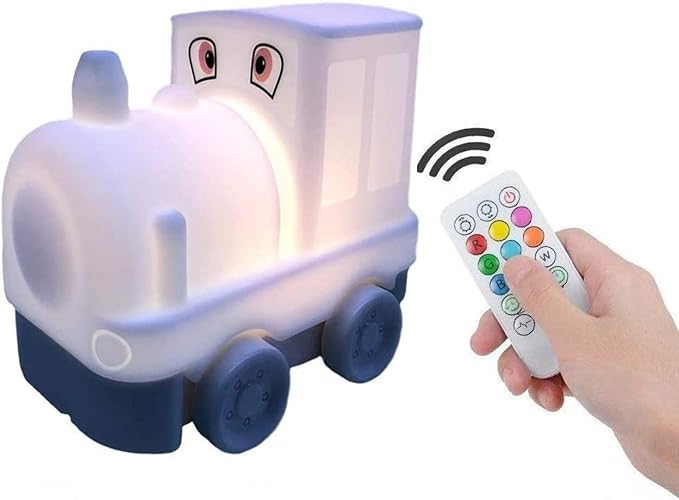 Kids Night Light, USB Rechargeable, 9 Color-Changing, Eye-Caring, Remote & Touch Control, Adjustable Brightness, Girl & Boy Gift - Train