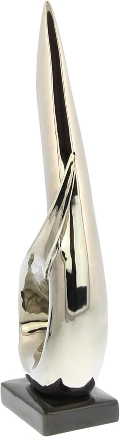 Deco 79 Porcelain Ceramic Abstract Decorative Sculpture Home Decor Statue with Black Base, Accent Figurine 8" x 4" x 17", Silver