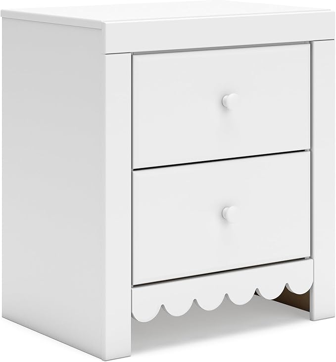 Signature Design by Ashley Mollviney Minimalist 2 Drawer Nightstand with USB Ports, 24.25" Tall, White