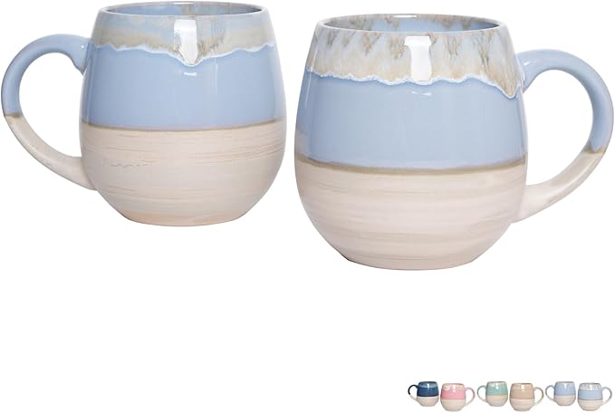 Bosmarlin Large Ceramic Coffee Mugs Set of 2, 21 Oz, Dishwasher and Microwave Safe, Big Oversized Cup with Handle for Wome/Men, Reactive Glaze (Light Blue)