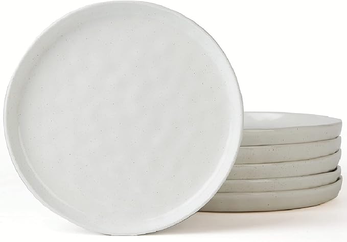 famiware Mars 6 Pieces Dinner Plates, 10.25 inch Plate Set, Scratch Resistant, Stoneware Dinnerware, Kitchen Modern Rustic Serving Dishes, White