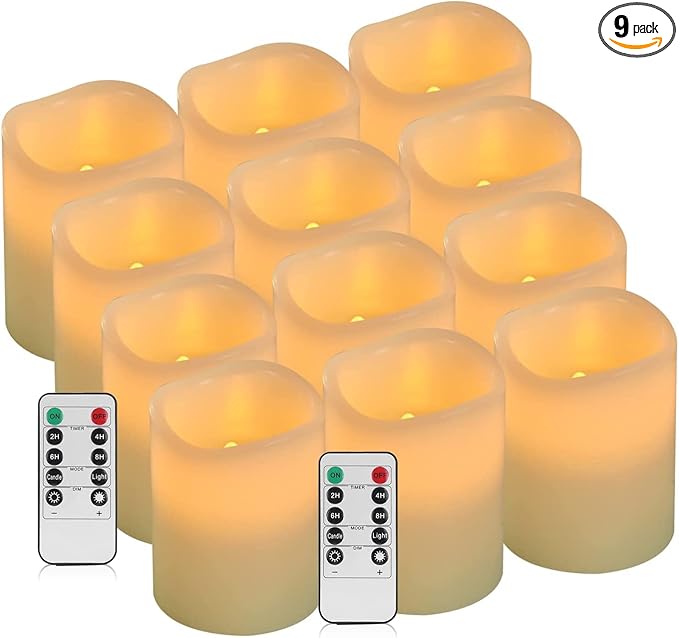 antizer Flameless Candles Battery Operated Candles Set of 12 Ivory Real Wax Pillars Flickering Candles Ivory LED Flameless Candles with Remote and Timer Control (D: 3" x H: 4")