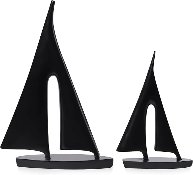 Modern Sculptures Home Decor, Sailboat Decor Ornament, Boat Decorations Statue Decor, Art Sculptures and Statues, Sailboat Gifts Home Office Bathroom Shelf Decor (Black-2 Pack)