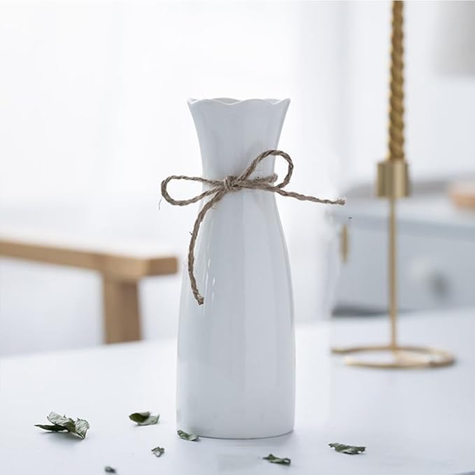 Boho Ceramic Vase with Rope, 8.2" H, Rustic Flower Vase Classic Style for Dried Flowers Fresh Flowers, Fit for Fireplace Bedroom Kitchen Living Room Centerpieces Office Desk