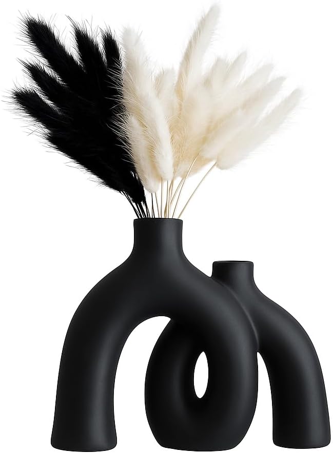 Matte Black Vase Set - Hug Donut vase, Black Ceramic Vases, Home Decor, Modern Minimalist Decorative Vase, Table Centerpiece, Bookshelf, Office Entryway,Console,Fireplace,bedrooms(Matte Black)