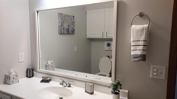 Frame My Mirror White Bathroom Mirror for Wall, 30" x 42" Pure White Bathroom Vanity Mirror, Made in USA, Hangs Horizontally or Vertically, Ellis Design