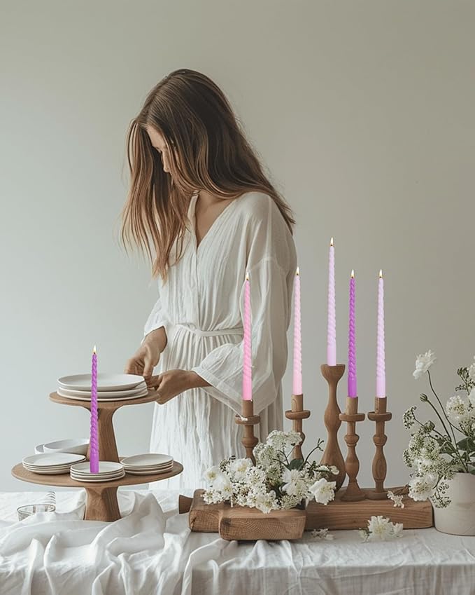 Pink Taper Candles 12 inch Pink Candlesticks Long Tall Tapered Candle for Wedding Advent Home Decor Dinner Christmas，Set of 12，Pink Purple Gradient