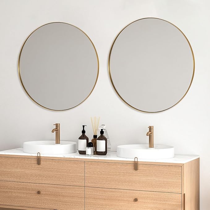 ANDY STAR Gold Round Mirror, 36’’ Brushed Gold Circle Bathroom Mirrors in Stainless Steel Metal Frame 1" Deep Set Design