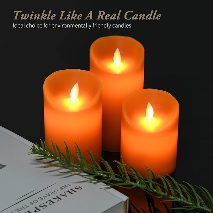 Real Wax Flickering Flameless Candles Battery Operated LED Fake Candle Set with Remote Control and Timer for Halloween Decorations (Orange)