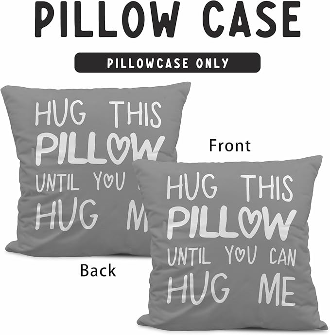 Sufamb Hug This Pillow Until You Can Hug Me Throw Pillow Covers Decor, 24'' x 24'' Pillow case, Boyfriend Girlfriend Birthday Gifts，Long Distance Relationships Gifts， Valentine's Day Gifts(Gray)