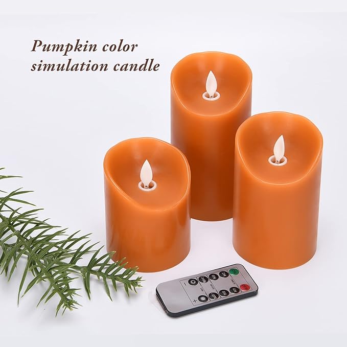 Real Wax Flickering Flameless Candles Battery Operated LED Fake Candle Set with Remote Control and Timer for Halloween Decorations (Orange)