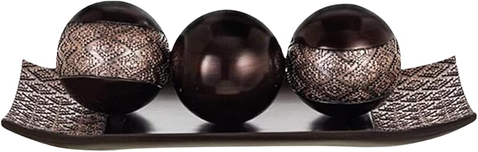 HomeRoots Tray and Orbs Balls | Centerpiece Table Decorations | Home Decor |Decorative Accents Balls for Living Room, Coffee, and Dining Table Decor |Set of 3 | Brown Decor